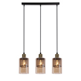 Lampa wisząca Cabi potrójna z kloszem bursztynowym metalowo-szklana czarna