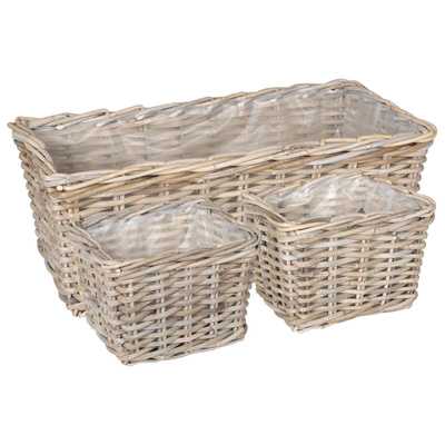 Kosz na rośliny 3 szt. Naturalna szarość Rattan Kubu
