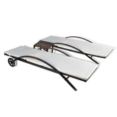 vidaXL Leżaki ze stolikiem, polirattan, brązowe