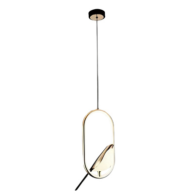 Lampa wisząca Abigali Bird 18W owalna z ptakiem nowoczesna złoty