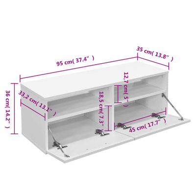 vidaXL Szafka pod TV, materiał drewnopochodny, 95x35x36 cm, biała