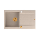 Zlewozmywak granitowy EVAN 111 – jednokomorowy, wpuszczany, pearl beige/elementy miedziane, Quadron