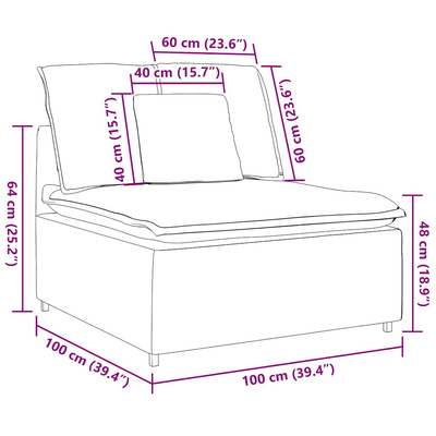 Modułowy moduł centralny sofy z poduszkami kremowy 100 cm