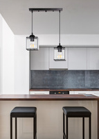 Lampa Wisząca Czarny 2X40 E27 Klosz Czarny+Kryształy Bezbarwne Glassia