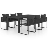 7-częściowy zestaw mebli ogrodowych rattan PVC, czarny