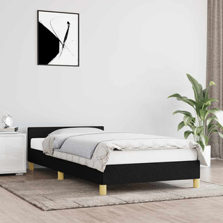 vidaXL Rama łóżka z zagłówkiem, czarna, 90x200 cm, obita tkaniną