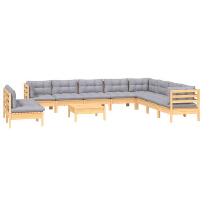 11-cz. zestaw wypoczynkowy do ogrodu, szare poduszki, sosnowy