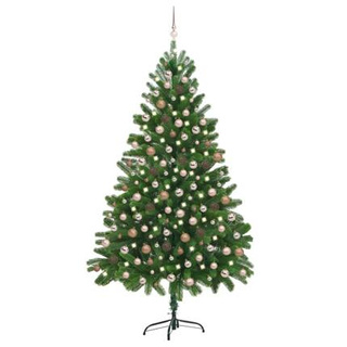 vidaXL Sztuczna choinka z lampkami i bombkami, 210 cm, zielona model standard