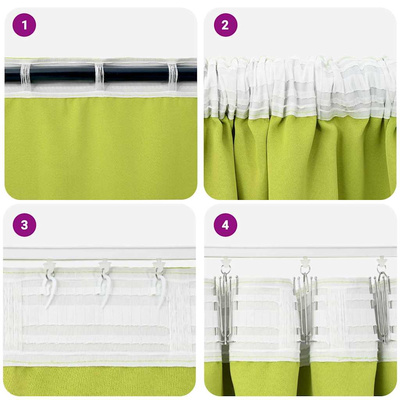 Firany blackout z kółkami 2 pcs Zielony 260 x 140 cm Poliester
