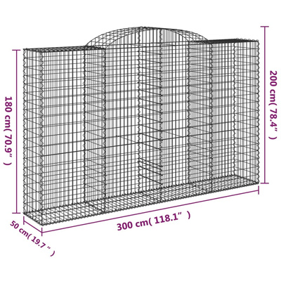 Kosze gabionowe, 4 szt, 300x50x180/200 cm, galwanizowane żelazo