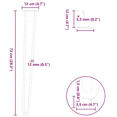 nogi wsuwkowe do stolików konsolowych do stolika konsolowego 4 szt. Biały 72 cm Stal lite