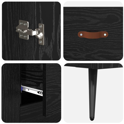 Highboard Czarny Dąb 69,5 x 34 x 180 cm Drewno inżynieryjne