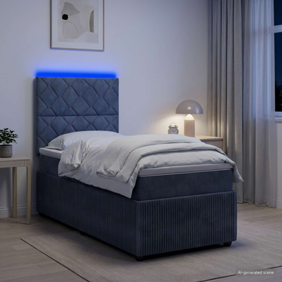 Łóżko z box spring LED z materacem ciemnoszary 100 x 200 cm