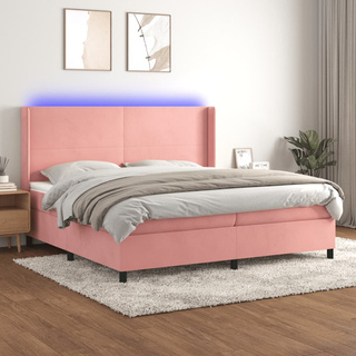 vidaXL Łóżko kontynentalne z materacem i LED, różowy aksamit 200x200cm model standard