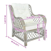 Fotel z poduszką, szary, naturalny rattan i len