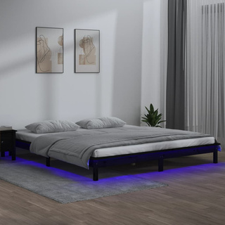 vidaXL Rama łóżka z LED, czarna, 160x200 cm, lite drewno