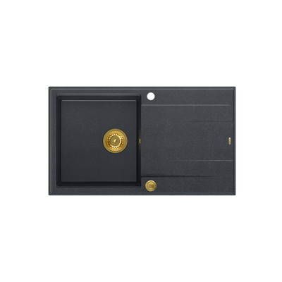 EVAN 111 GraniteQ zlewozmywak z syfonem Push 2 Open 1-komorowy z/o (860x500x210) black diamond / elementy złote