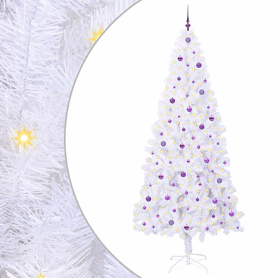 Sztuczna choinka z 300 diodami LED Biały 240 cm PVC i stal