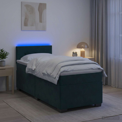 Łóżko Box Spring z materacem i LED Ciemnozielony 100 x 200 cm