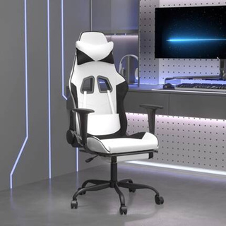 vidaXL Masujący fotel gamingowy z podnóżkiem, biało-czarny model standard