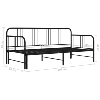 z wysuwaną ramą łóżka, czarna, metalowa, 90x200 cm Sofa