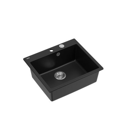 MORGAN 110 GraniteQ zlewozmywak pure carbon z syfonem Push To Open stal szlachetna 1-komorowy b/o + zaczepy 4 szt
