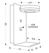 Kinkiet biały LED z półką na telefon ładowarka USB Compact Candellux 21-76052