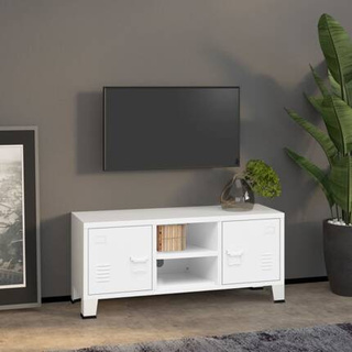 vidaXL Industrialna szafka pod TV, biała, 105x35x42 cm, metalowa