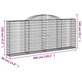 Kosze gabionowe, 11 szt, 300x30x120/140cm, galwanizowane żelazo