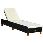 vidaXL Leżak z poduszką, polirattanowy, czarny