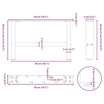 Nogi do stolika kawowego czarne 2 szt. 50x(30-31) cm stal