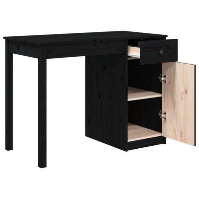 vidaXL Biurko, czarne, 100x50x75 cm, lite drewno sosnowe