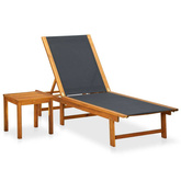 vidaXL Leżak ze stolikiem, lite drewno akacjowe i tkanina textilene