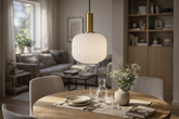 Ryflowana, pojedyncza lampa wisząca ze złotem K-5871 z serii FABIO