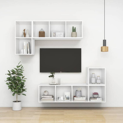 vidaXL Wisząca szafka pod TV, biała, 37x37x107 cm