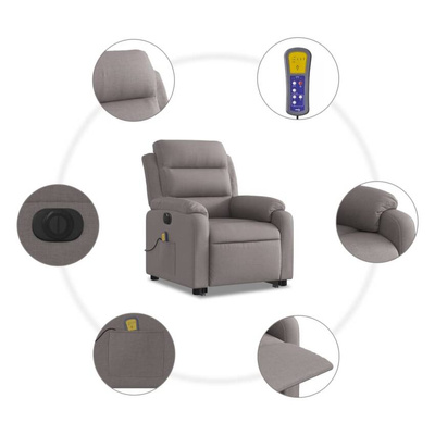 vidaXL Podnoszony fotel masujący, elektryczny, rozkładany, kolor taupe