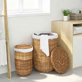 Kosz na pranie z pokrywą 2 pcs Naturalny Brąz Rattan Kubu