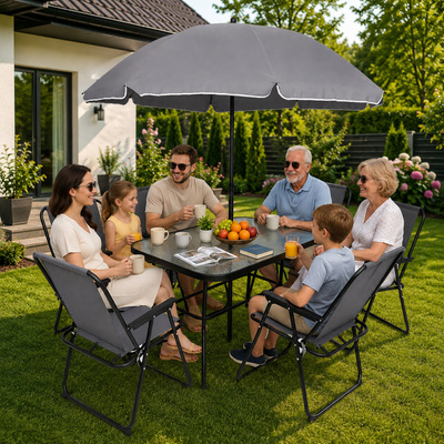 Zestaw Meble Ogrodowe Stół Krzesła Metalowe Parasol Na Balkon Taras Ogród