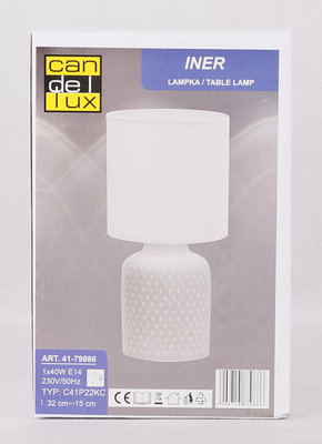 Lampka nocna Iner szara ceramiczna z abażurem Candellux
