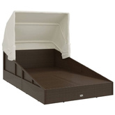 vidaXL Leżak ze składanym dachem, brązowy, 200x114x128 cm, polirattan