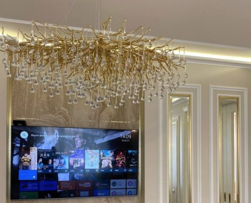 Żyrandol złoty lampa wisząca sufitowa glamour nowoczesna ICICLE RAINY RAIN 120CM GOLD