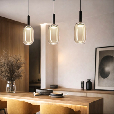 Lampa wisząca Bueno szklana bursztynowy klosz pojedyncza GX53