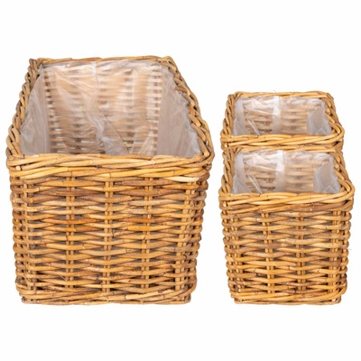 Kosz na rośliny 3 szt. Naturalny Brąz Rattan Kubu