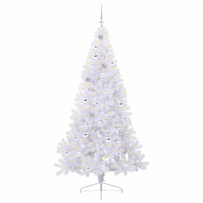 Sztuczna choinka z 300 diodami LED Biały 210 cm PVC i stal