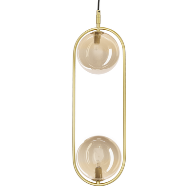 Lampa wisząca CORDEL vintage - złoty mosiądz z bursztynowymi kloszami kulkami - eleganckie oświetlenie salonu 2x G9 LED