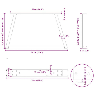 Nogi do stolika kawowego w kształcie litery V 2 szt. Antracyt 70x(30-31,3) cm Stal