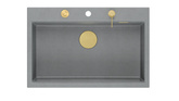 Zlewozmywak granitowy MARC 1-komorowy 76x50 cm szary/silver stone + Nano ZŁOTO PVD