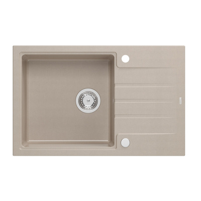 Zlewozmywak granitowy PETER 111 – jednokomorowy, wpuszczany, pearl beige/elementy stalowe, Quadron
