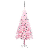 Sztuczna choinka z lampkami i bombkami, różowa, 120 cm, PVC vidaXL