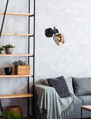 Randi lampa kinkiet czarny matowy 1x15w e14 klosz dymiony